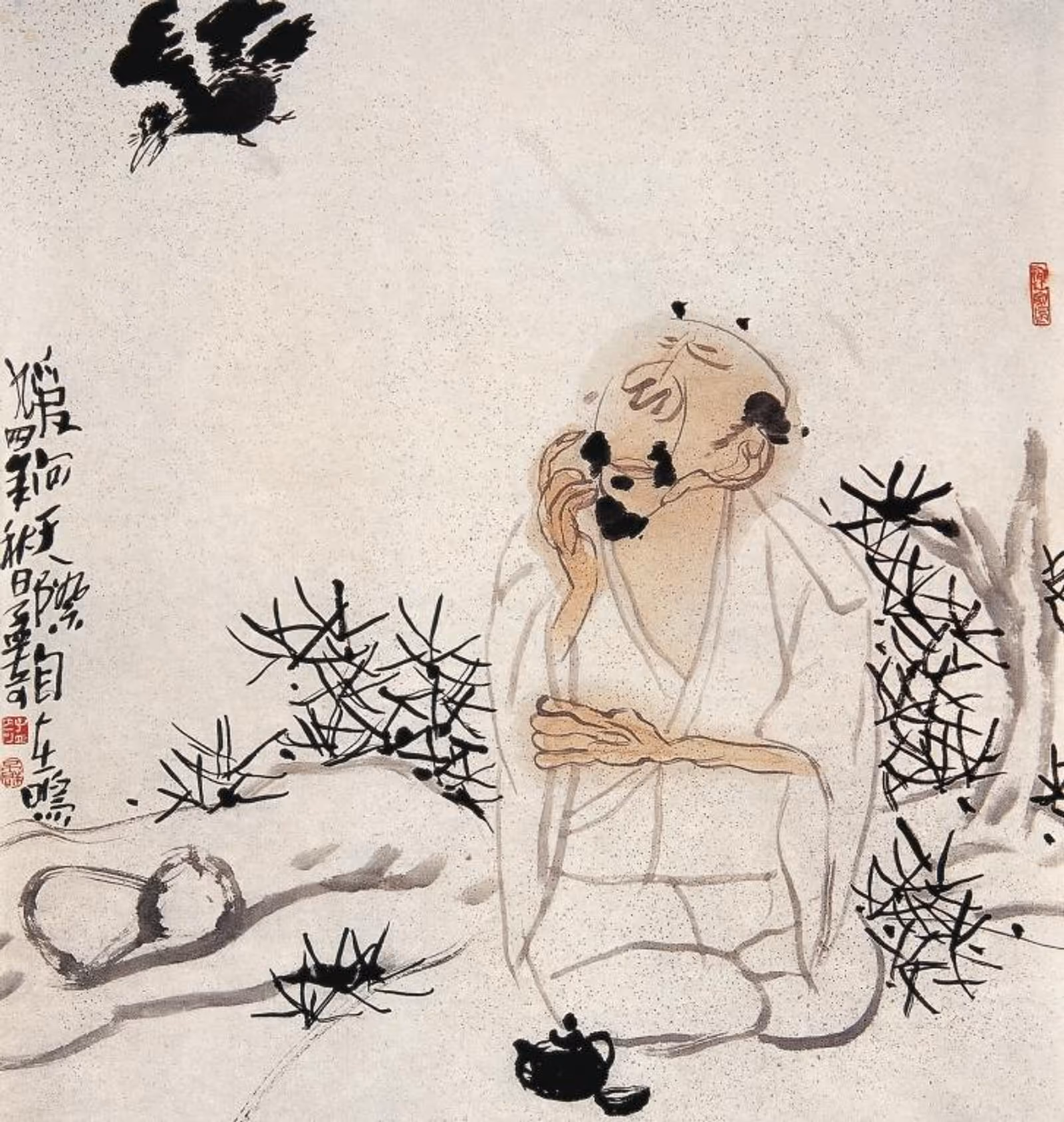 王孟奇《爱向天际自在鸣》1994 年 中国画 40cm×40cm