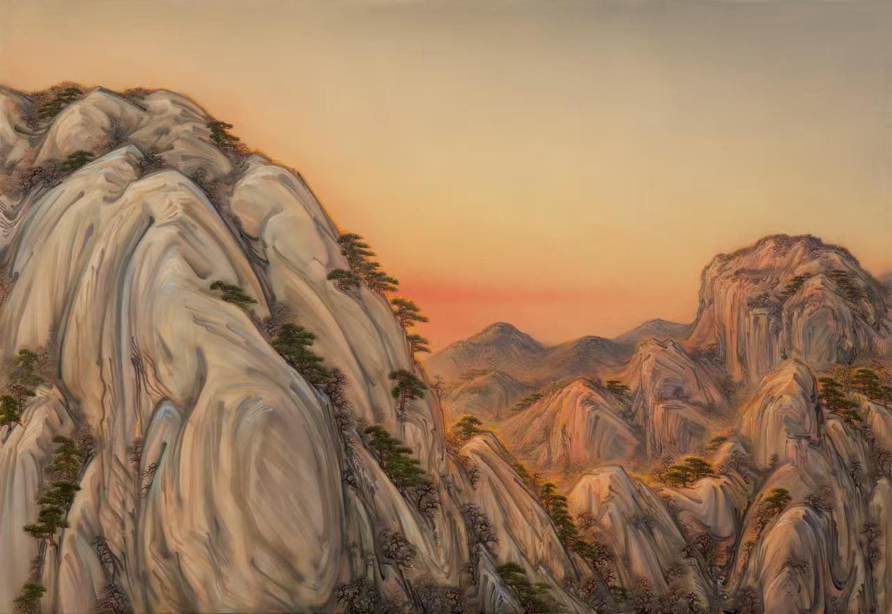 Cao Jingping, Warm Sun Baking the Mountain, Acrylic on canvas, 160x110cm, 2022