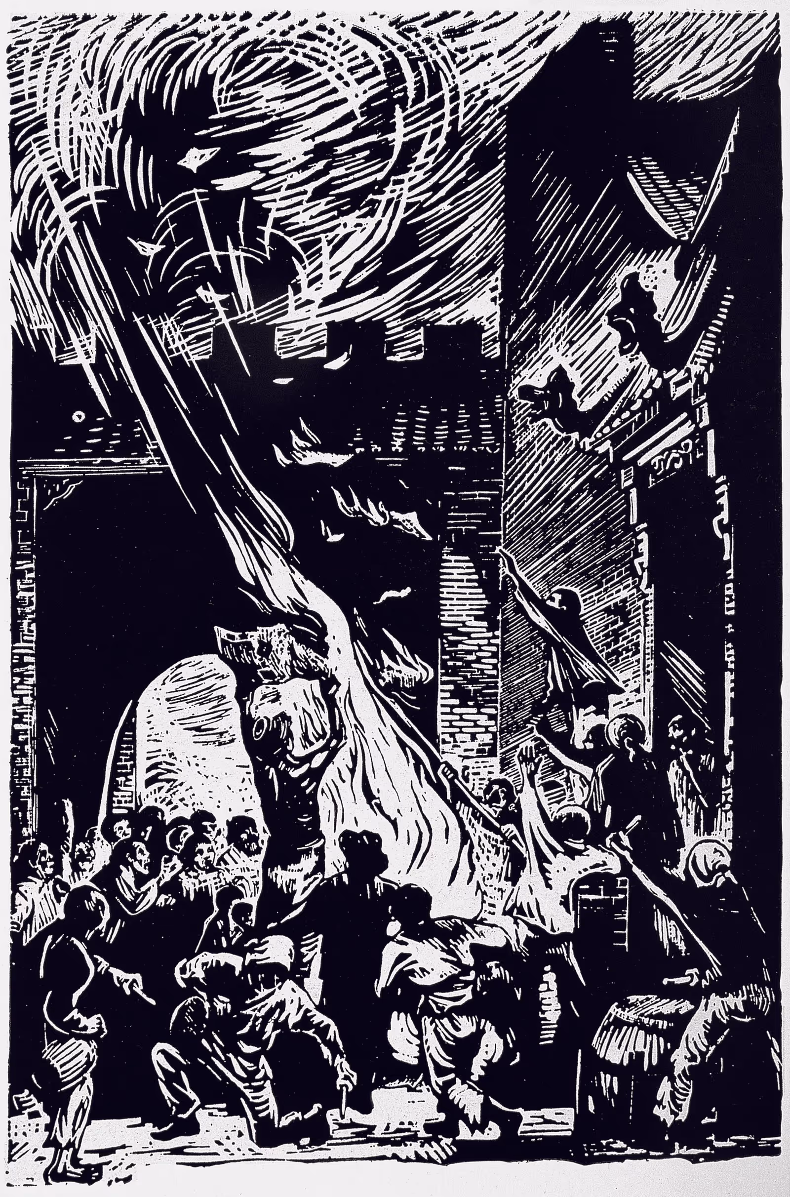 Figure 2. Gu Yuan, Burning Land Deeds, 1947, woodcut, 28×18.5 cm.
